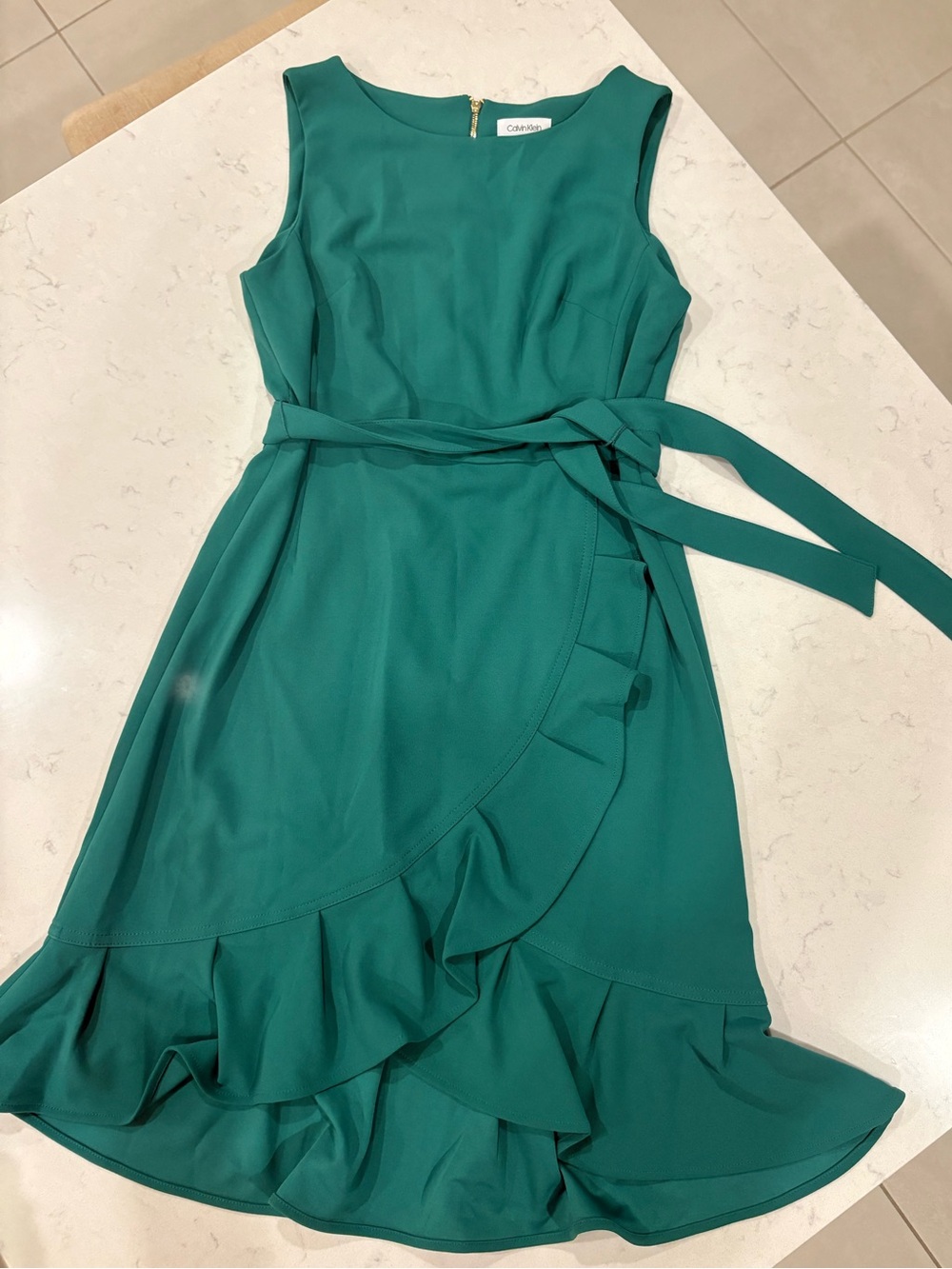 Calvin Klein Teal Sleeveless Ruffle Wrap Midi Dress